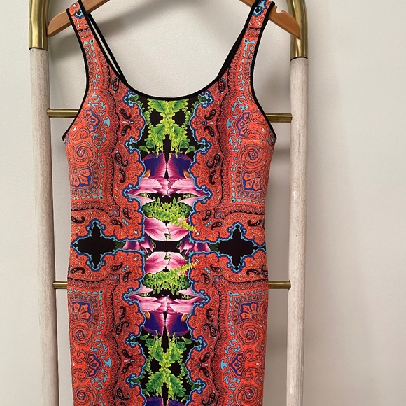 Clover Canyon Multicolor Scuba Strech Orchid Trip Pencil Summer Dress USA Size L - Picture 1 of 10